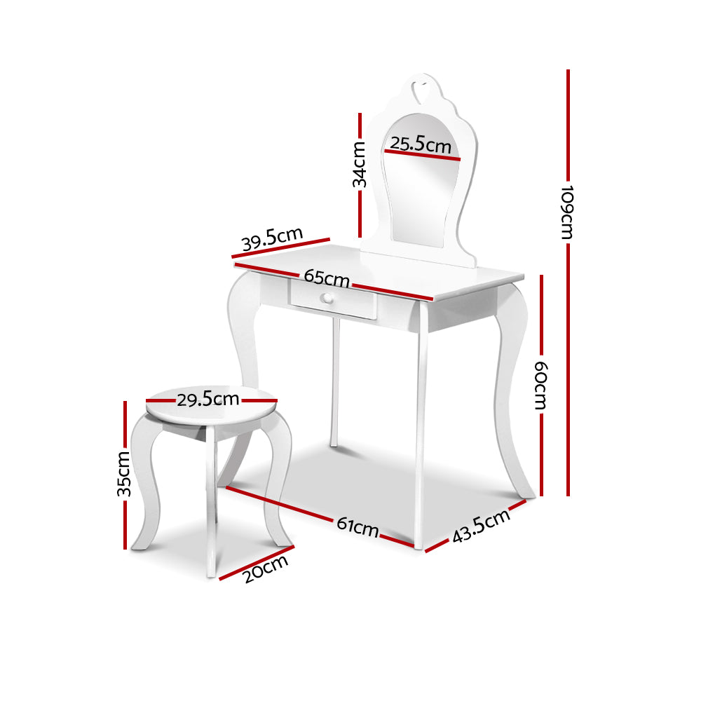 DS NA White Kids Vanity Dressing Table Stool Set Mirror Princess Children Makeup