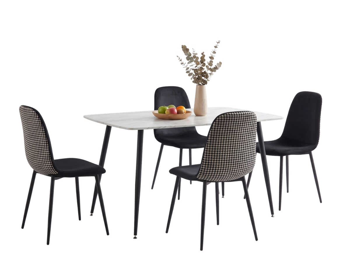 Fernando Dining Table with MDF Top - 120 cm & Axis Velvet Dining Seat x4 Houndstooth New