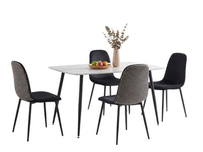 Fernando Dining Table with MDF Top - 120 cm & Axis Velvet Dining Seat x4 Houndstooth New