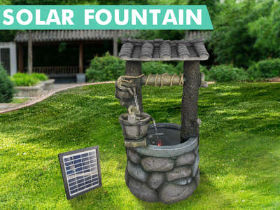 Solar Water Fountain - Wishing Well Design with LED Light