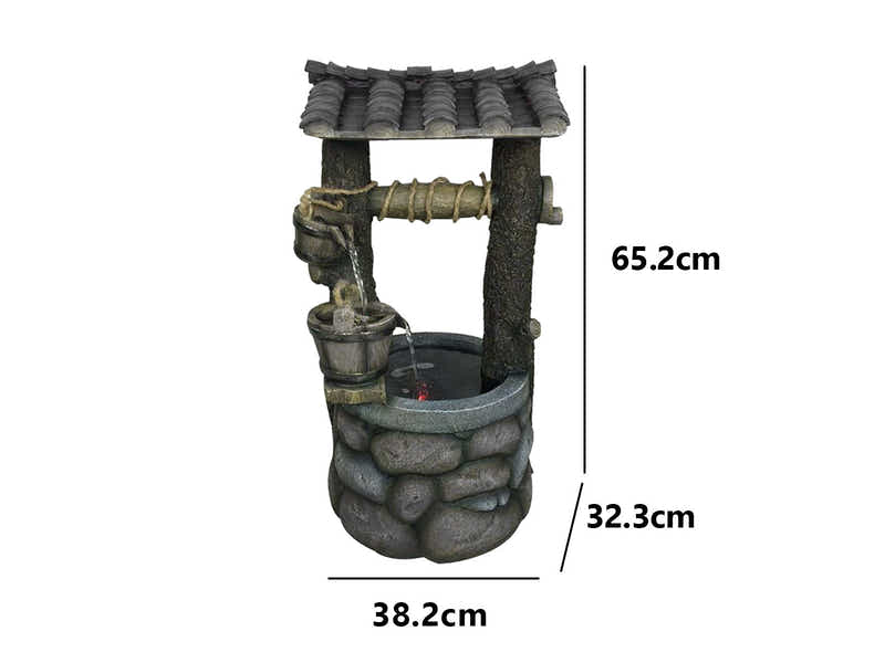 Solar Water Fountain - Wishing Well Design with LED Light
