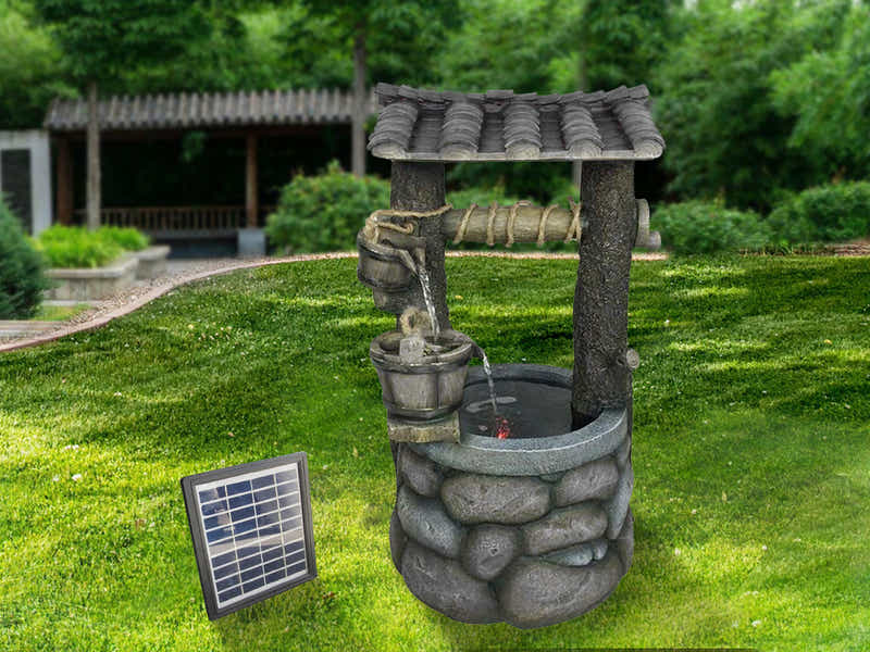 Solar Water Fountain - Wishing Well Design with LED Light