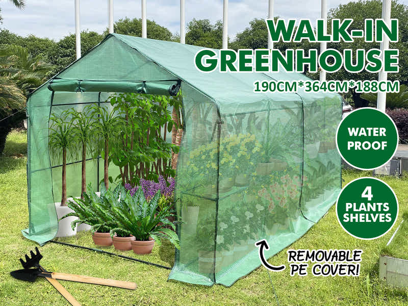 PE Mesh Walk-In Greenhouse - 1.9m x 3.64m