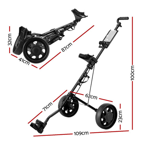 DS NA Golf Buggy Quick Folding Trolley Golf Cart Trolley 2 Wheels Cup Holder