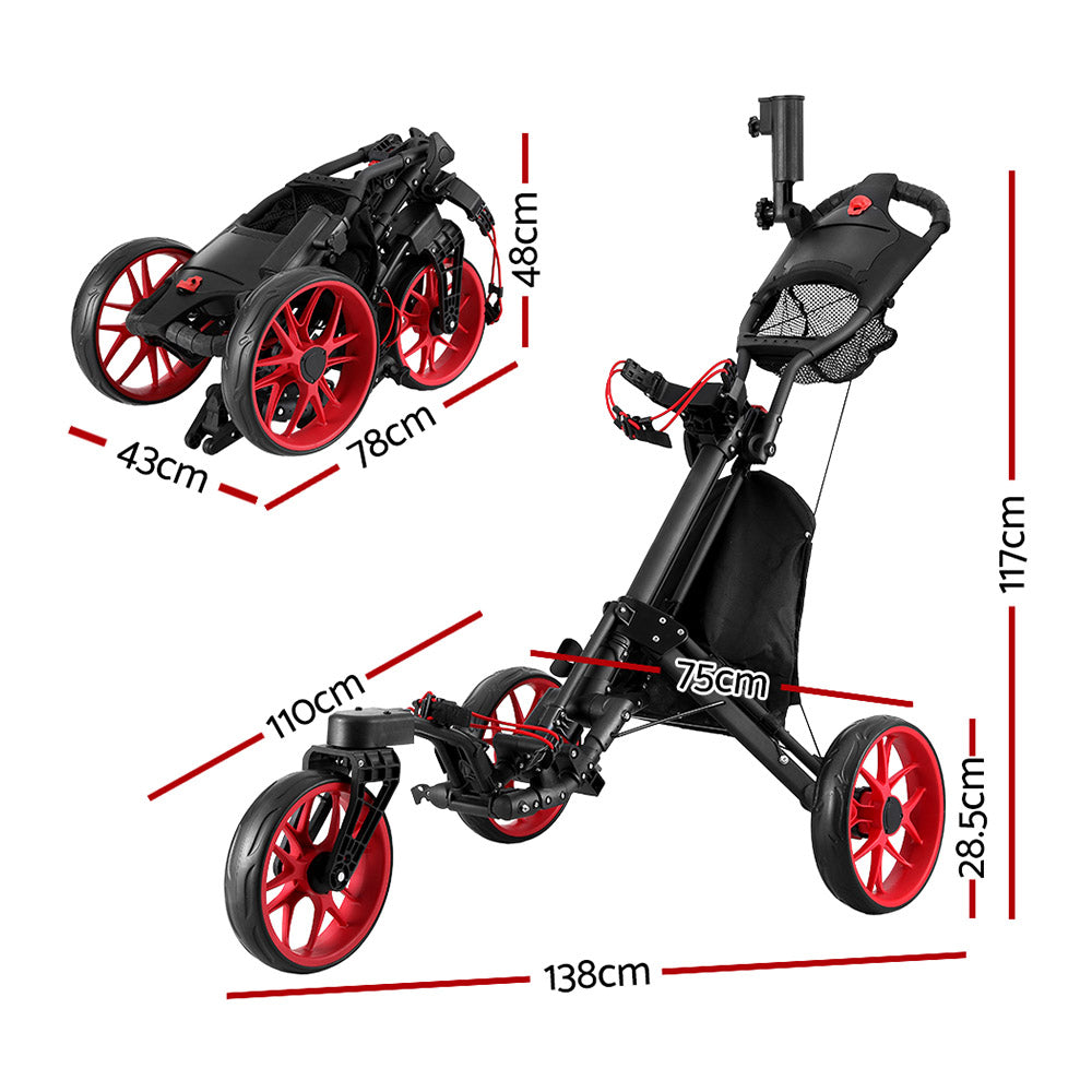 DS NA Golf Buggy Foldable Trolley Golf Cart Swivel Wheel Umbrella Bottle Stand