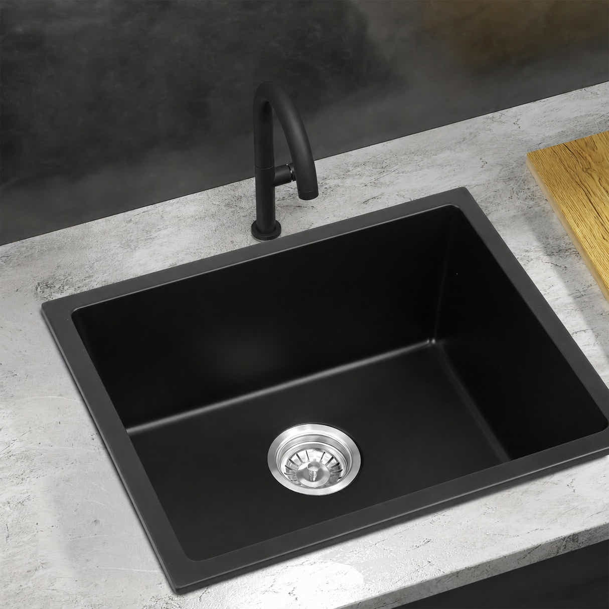 Granite Composite Sink 5945 Black with Overflow