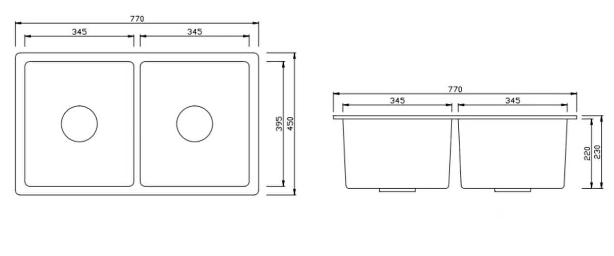 Granite Composite Sink 7745D Black with Overflow