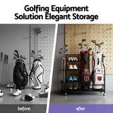 DS NA Everfit Golf Bag Storage Golf Storage Garage Organizer with Wheels Black