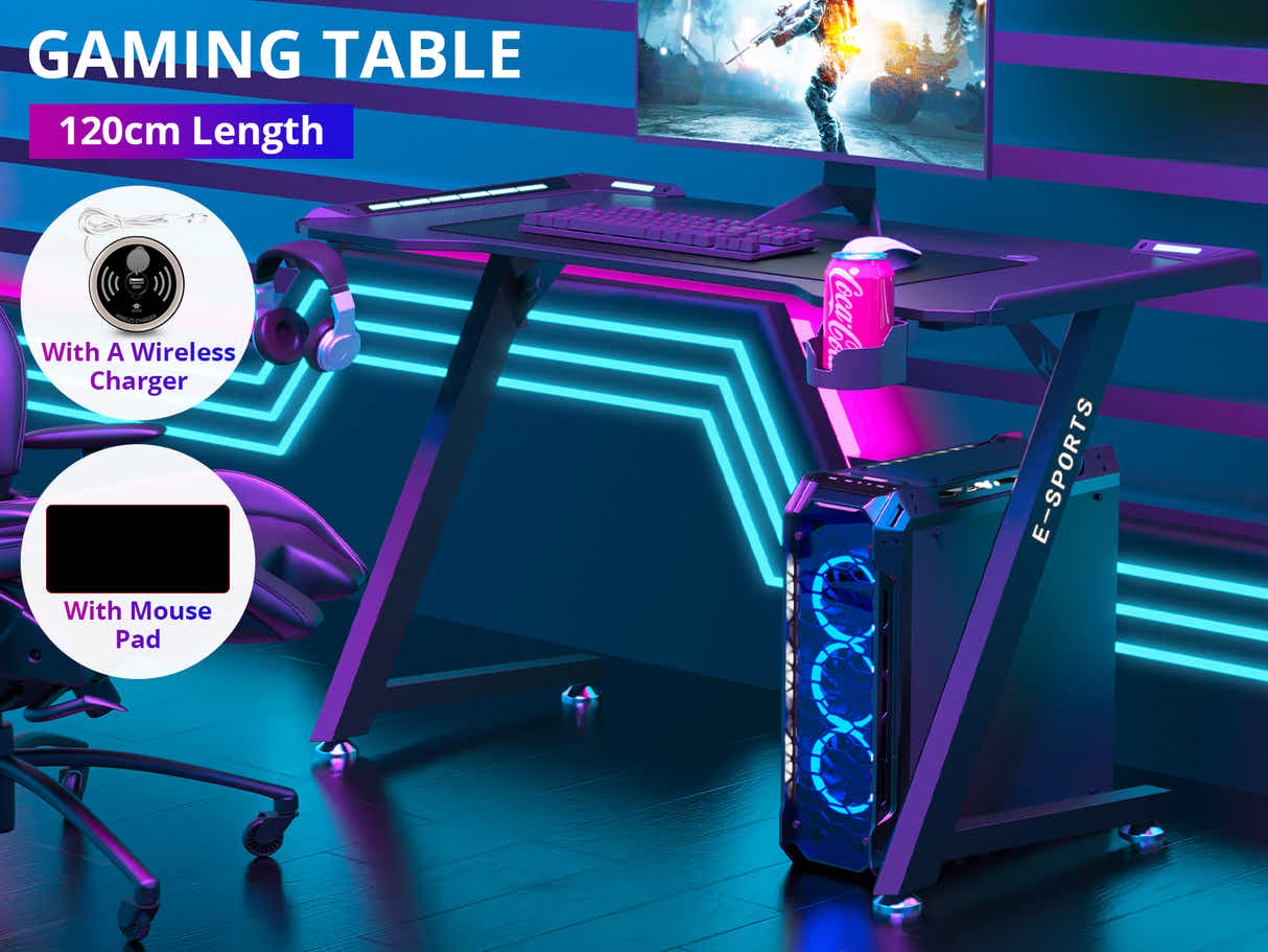 Gaming Table KZ-1 120cm with Wireless Charger and Mouse Pad & Nicola Gaming chair PVC Black