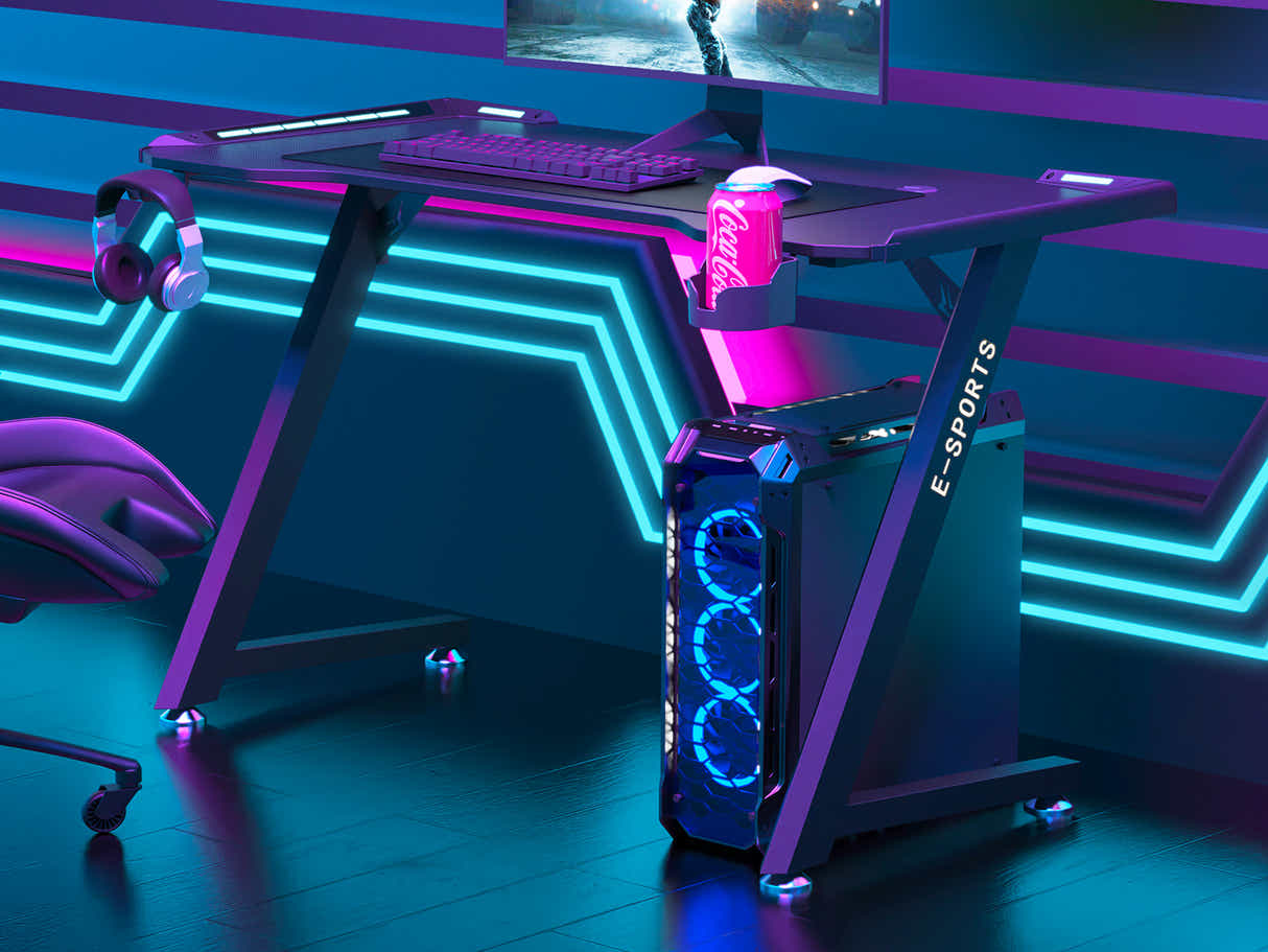 Gaming Table KZ-1 120cm with Wireless Charger and Mouse Pad & Nicola Gaming chair PVC Black