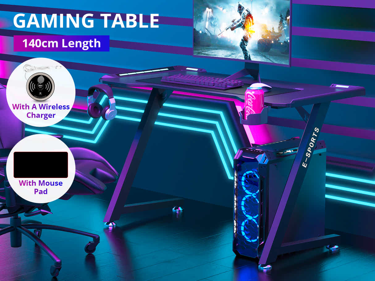Gaming Table KZ-1 140cm with Wireless Charger and Mouse Pad & Faron Gaming Chair PVC Black
