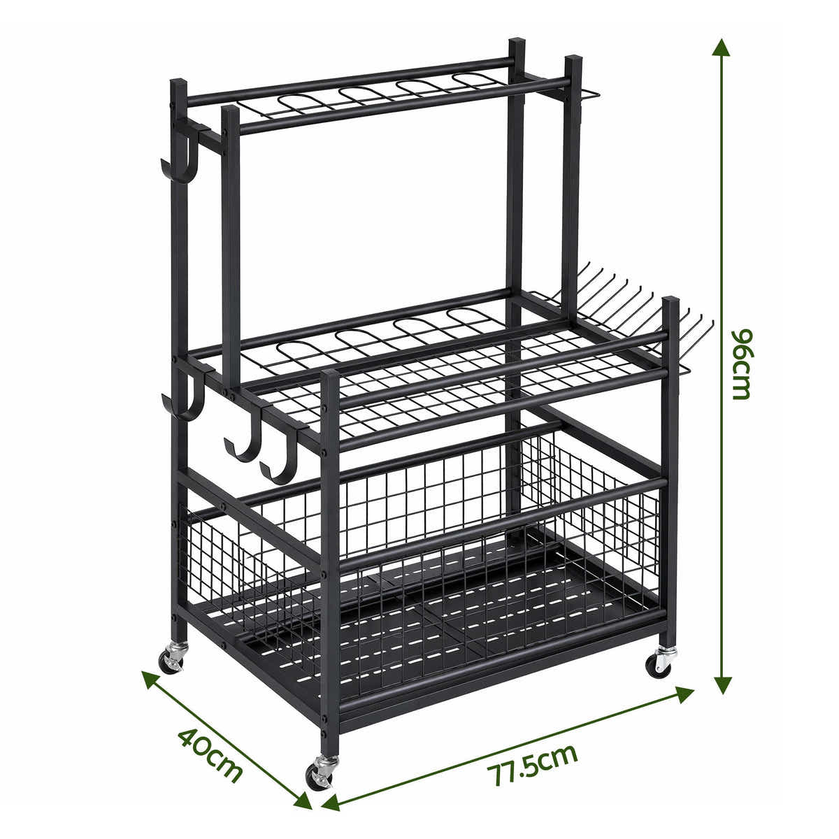 Gardeon Garden Tool Organizer Rack 16 Slots Rolling Garage Storage with Hook