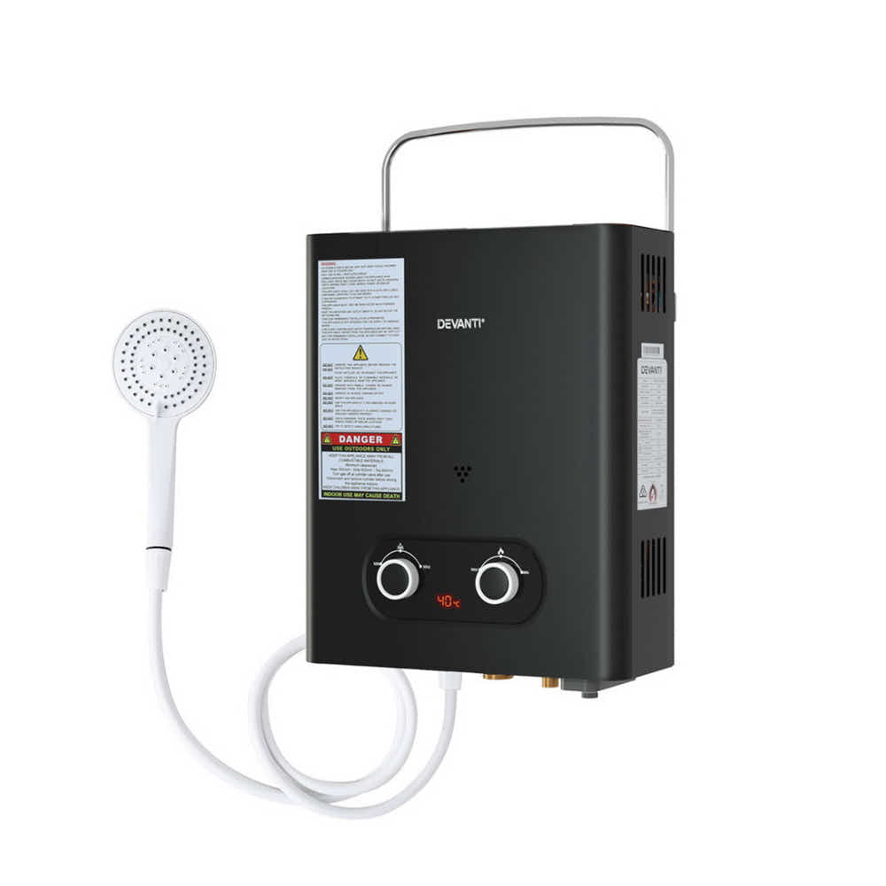 Portable Gas Water Heater LPG-powered System Black