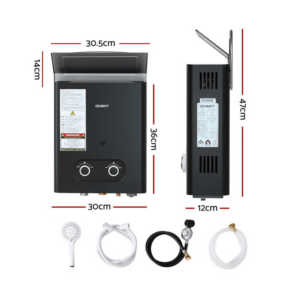 Portable Gas Water Heater LPG-powered System Black