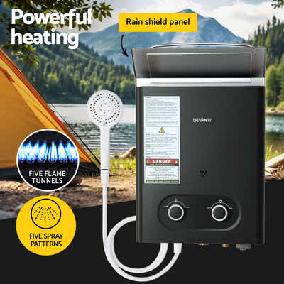 Portable Gas Water Heater LPG-powered System Black