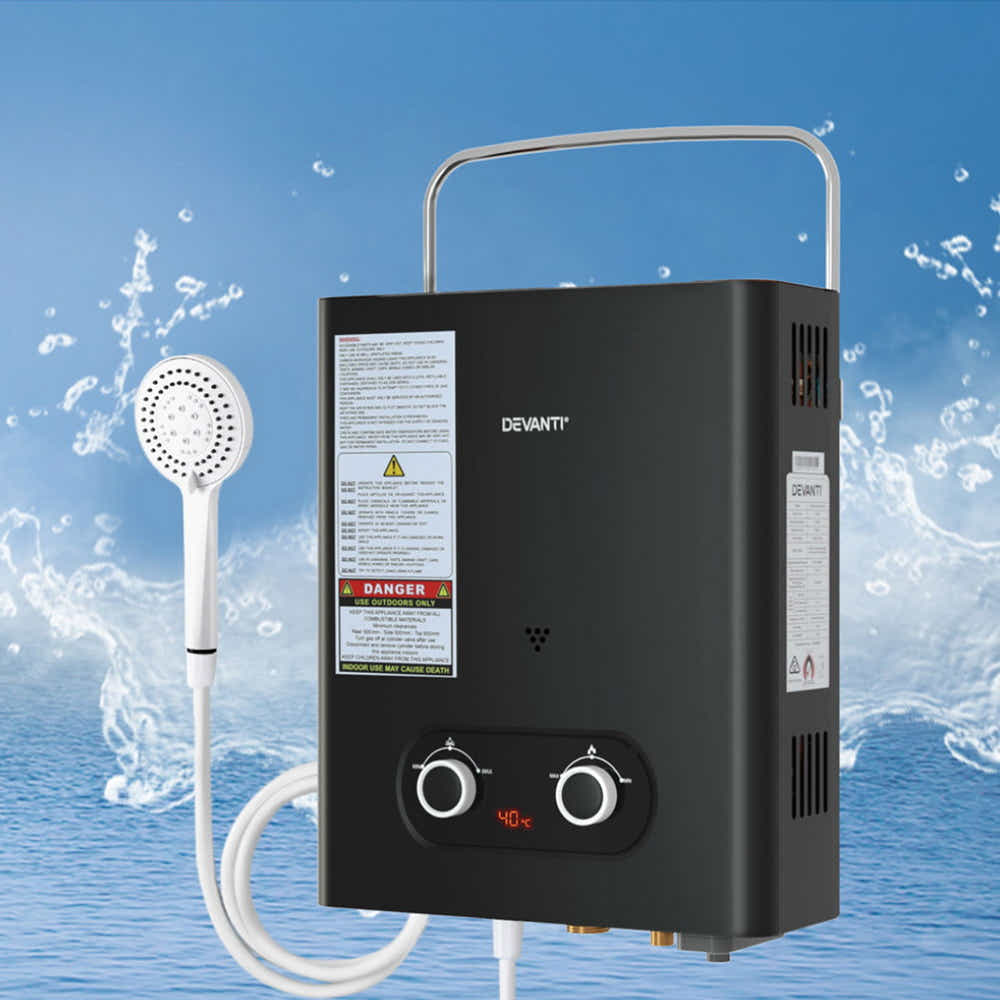 Portable Gas Water Heater LPG-powered System Black