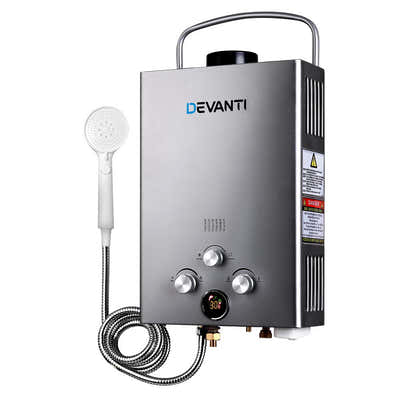 DS NA Devanti Portable Gas Water Heater With Pump LPG System Grey