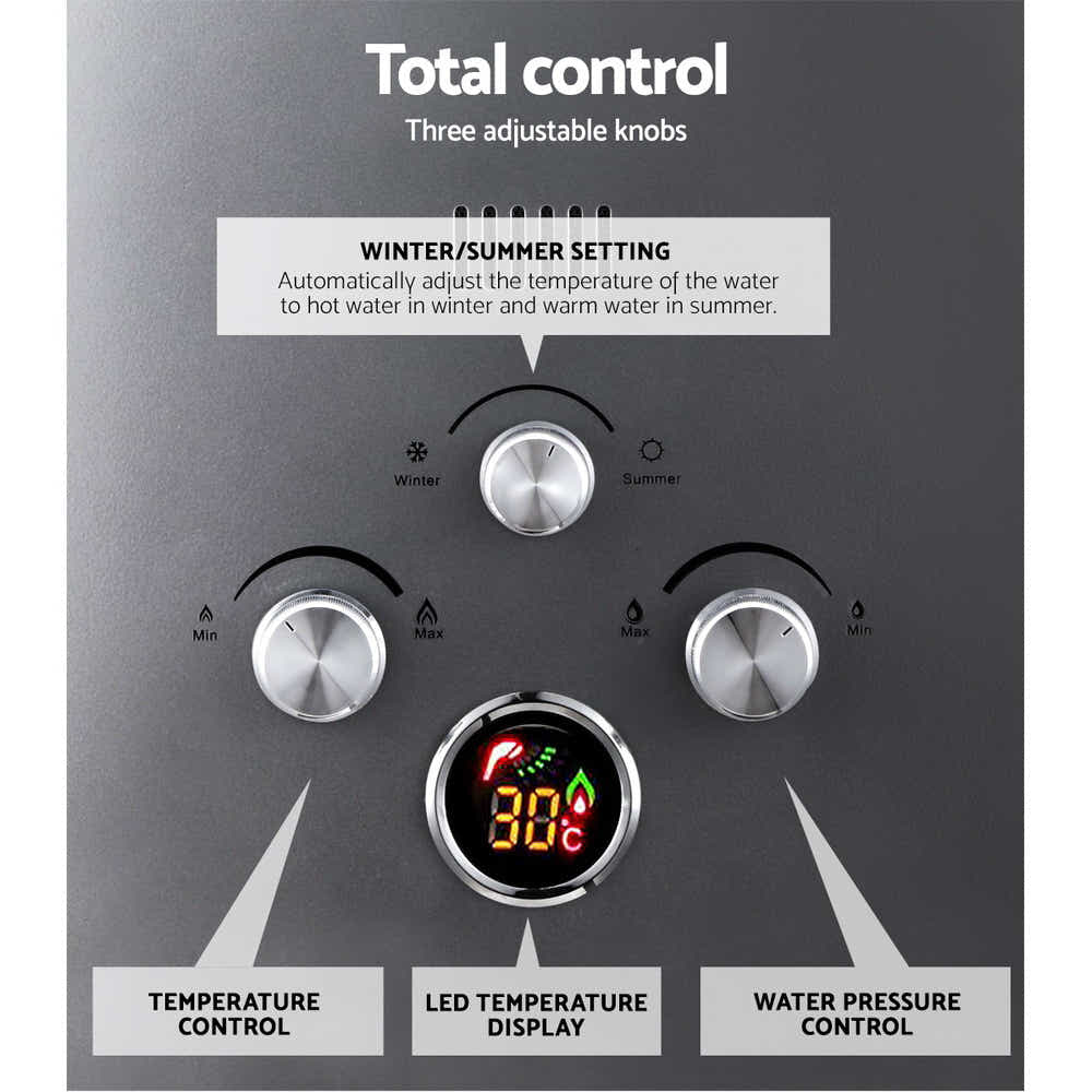 DS NA Devanti Portable Gas Water Heater With Pump LPG System Grey