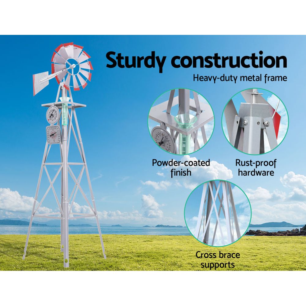 DS NA Garden Windmill 6FT 186cm Metal  Outdoor Decor Ornamental Wind Will