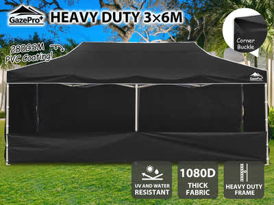 Heavy-Duty Gazebo 3m x 6m - Black