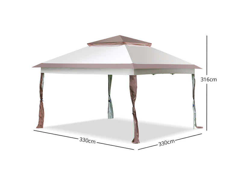 Pop-Up Gazebo 3.3 x 3.3m - Coffee & Khaki