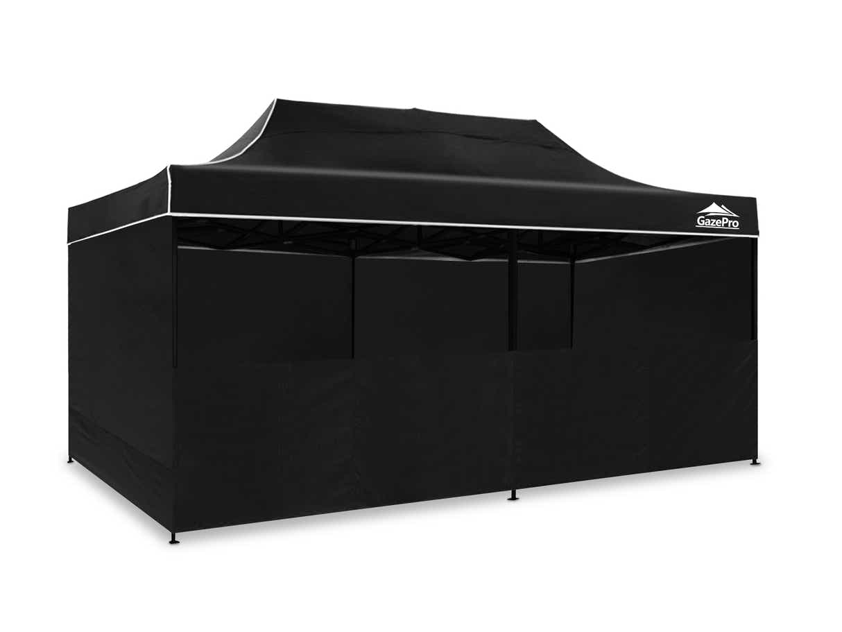 Gazebo with Silver-Coated Roof 3m x 6m - Black