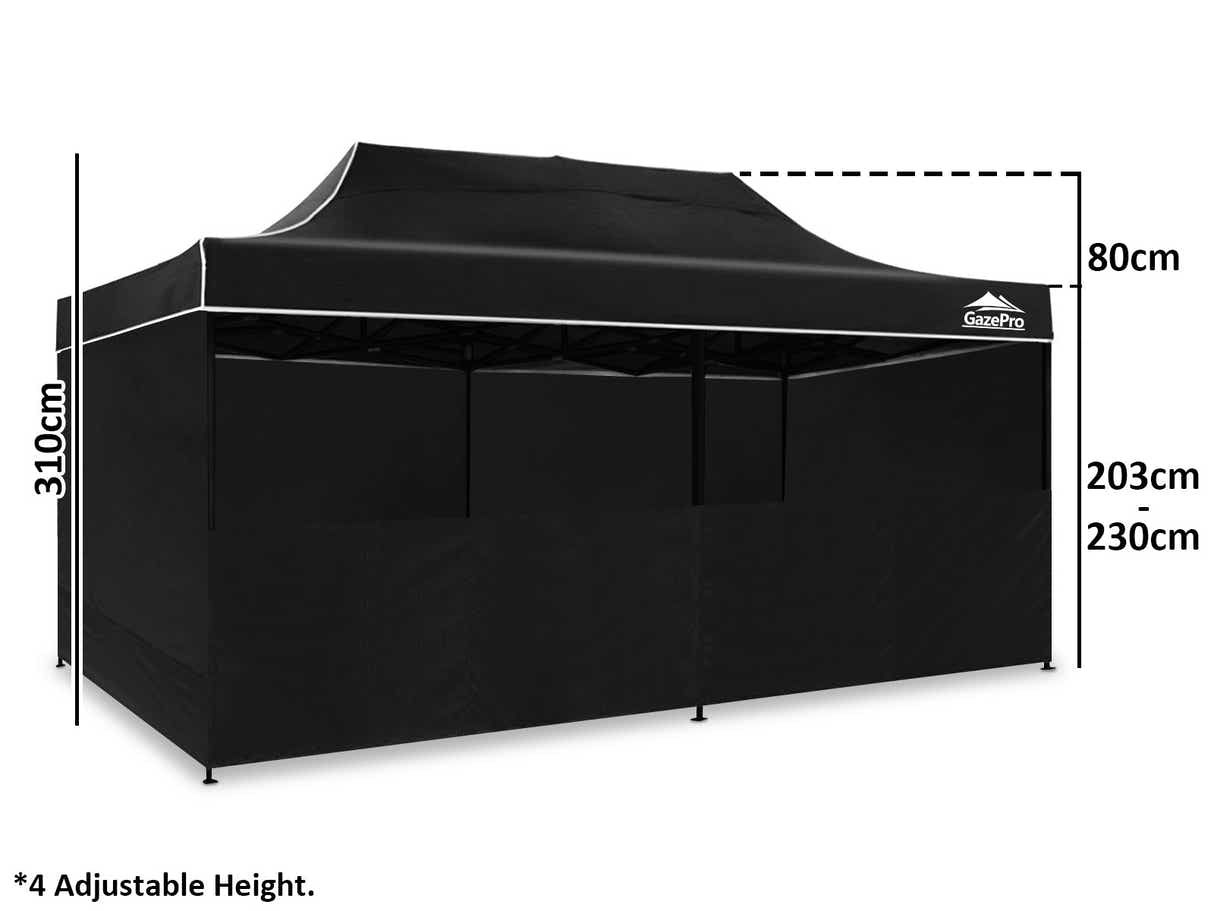 Gazebo with Silver-Coated Roof 3m x 6m - Black
