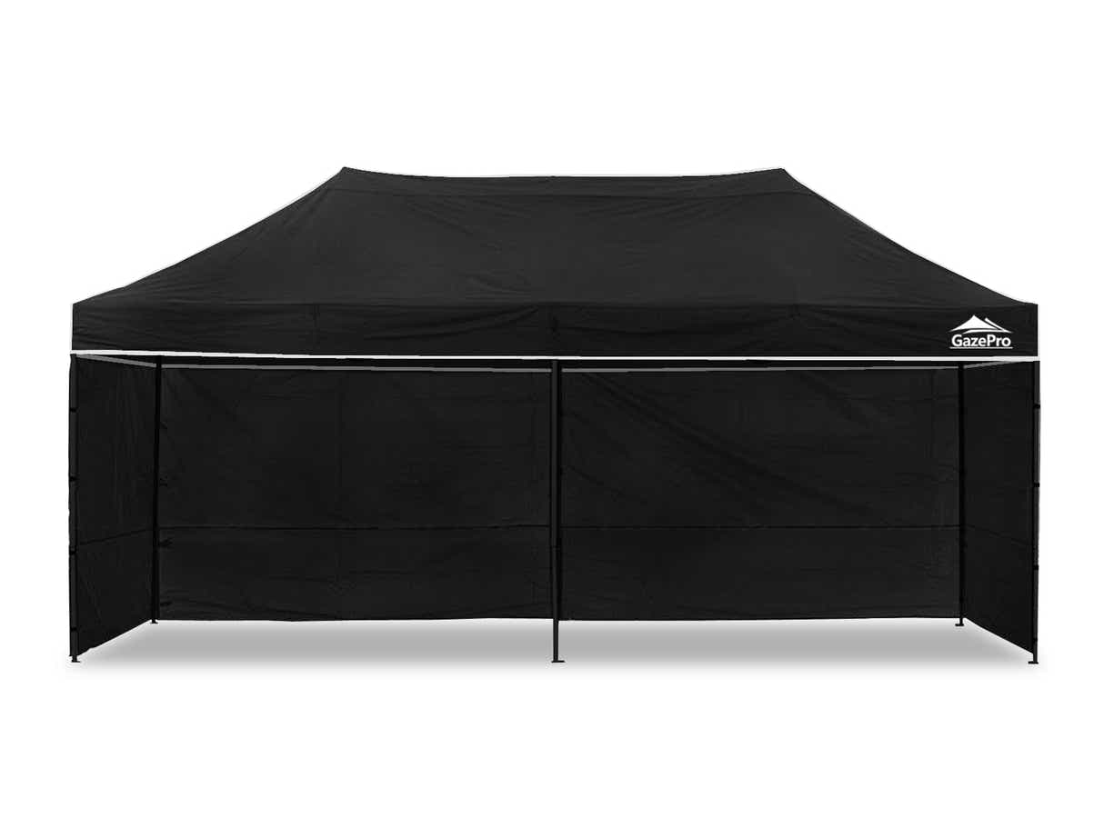 Gazebo with Silver-Coated Roof 3m x 6m - Black