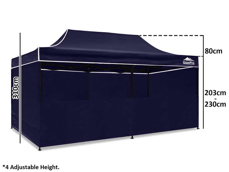 DS Gazebo with Silver-Coated Roof 3m x 6m - Navy