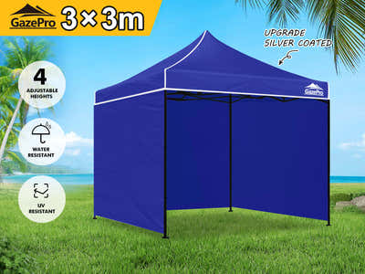 Gazebo with Silver-Coated Roof 3m x 3m - Blue