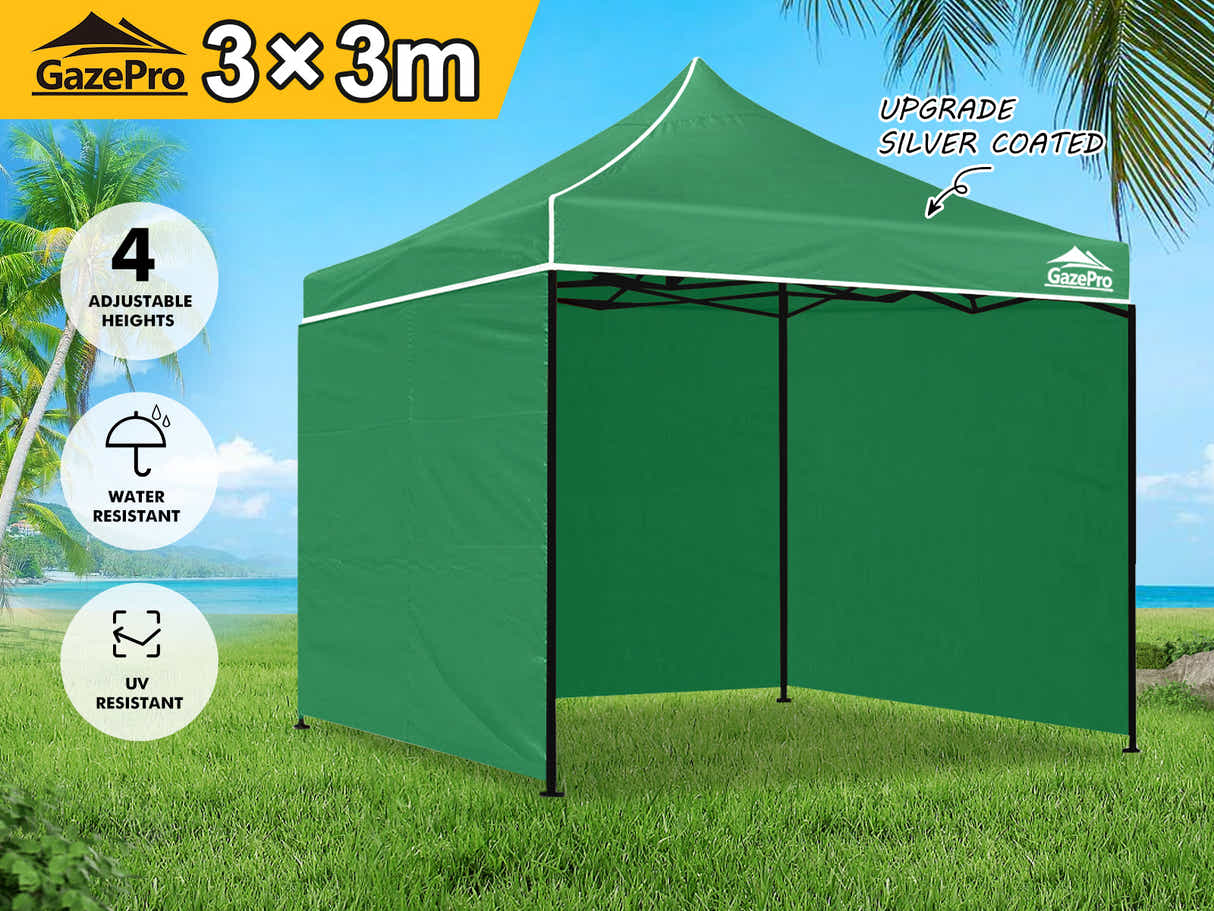 Gazebo with Silver-Coated Roof 3m x 3m - Green