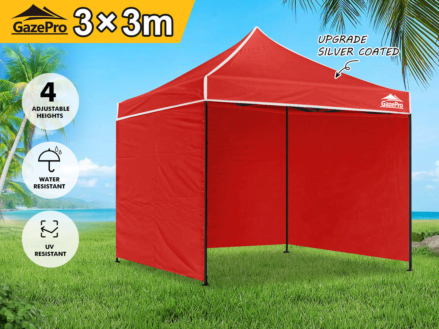 Gazebo Silver coated roof 3x3m Red