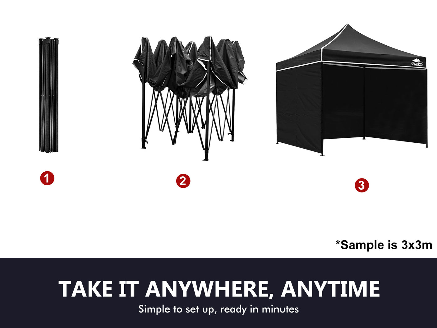 Gazebo Silver coated roof 3x3m Black