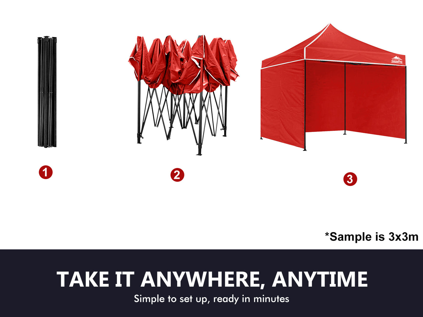 Gazebo Silver coated roof 3x3m Red