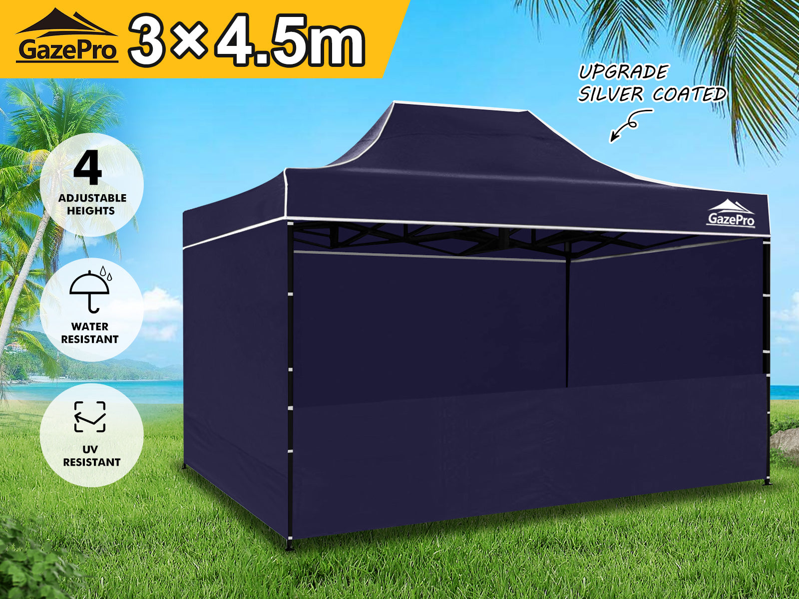 Gazebo Silver coated roof 3x4.5M Navy