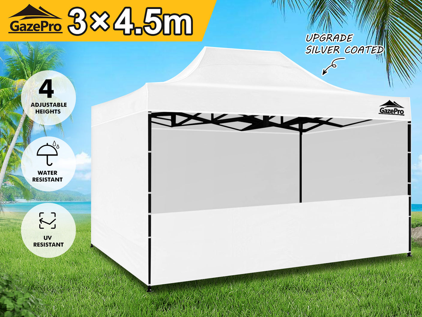 Gazebo Silver coated roof 3x4.5M White