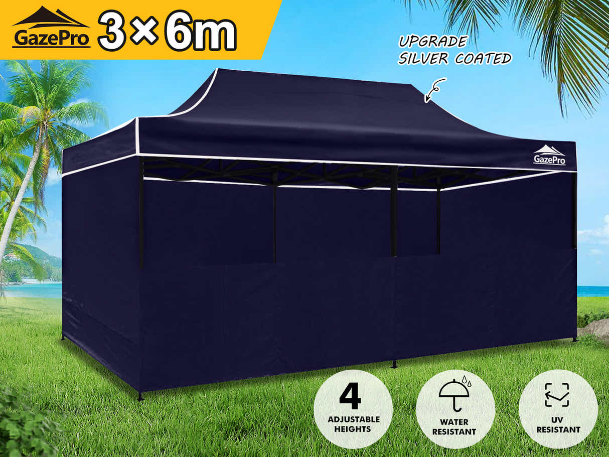 Gazebo with Silver-Coated Roof 3m x 6m - Navy