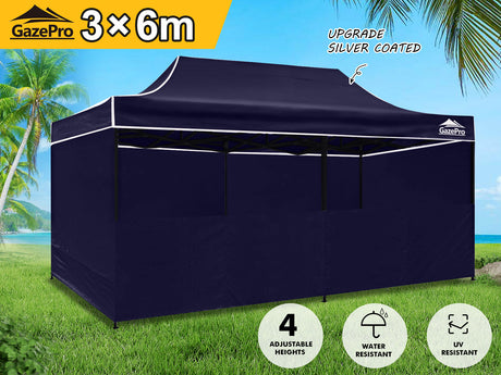 Gazebo with Silver-Coated Roof 3m x 6m - Navy