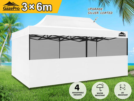 Gazebo with Silver-Coated Roof 3m x 6m - White