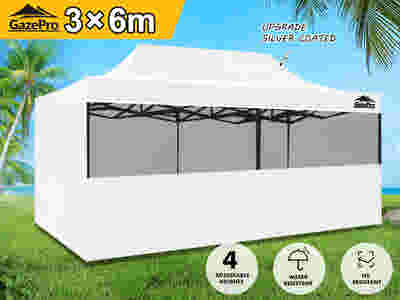DS Gazebo with Silver-Coated Roof 3m x 6m - White