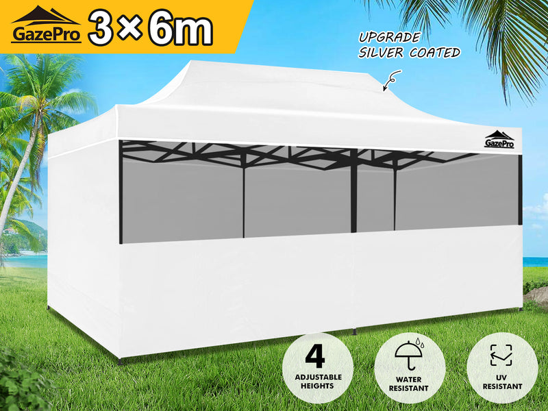 Gazebo with Silver-Coated Roof 3m x 6m - White