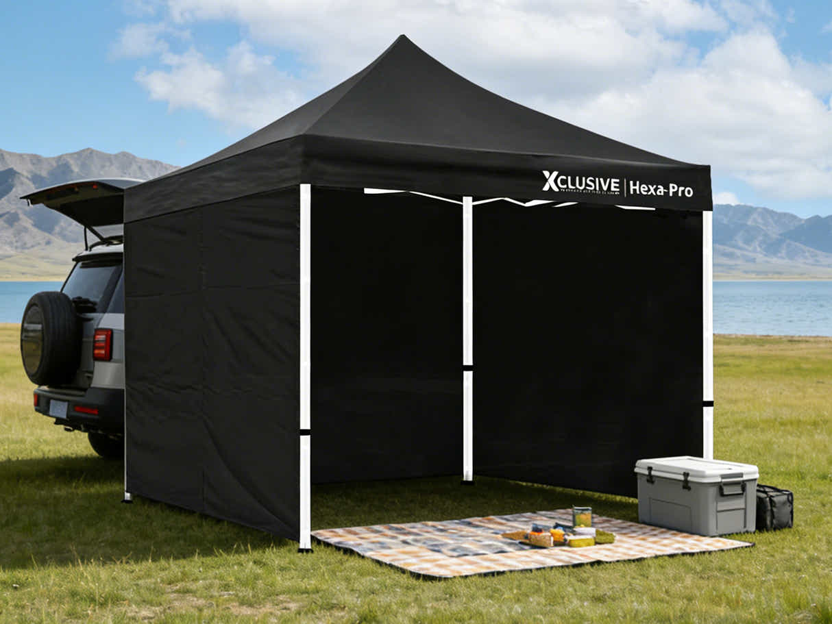 Xclusive Gazebo HEX with Wheel Bag 3m x 3m - Black