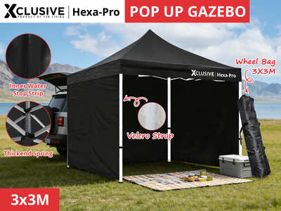 Gazebo D HEX 3x3m set BLACK with bonus wheel bag