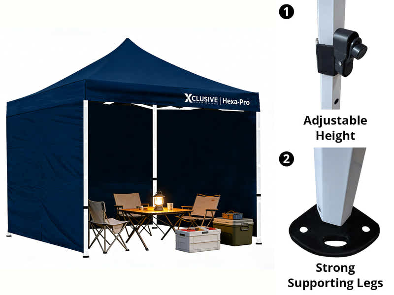 Gazebo D HEX 3x3m set NAVY with bonus wheel bag