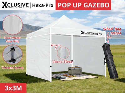Gazebo D HEX 3x3m set WHITE with bonus wheel bag