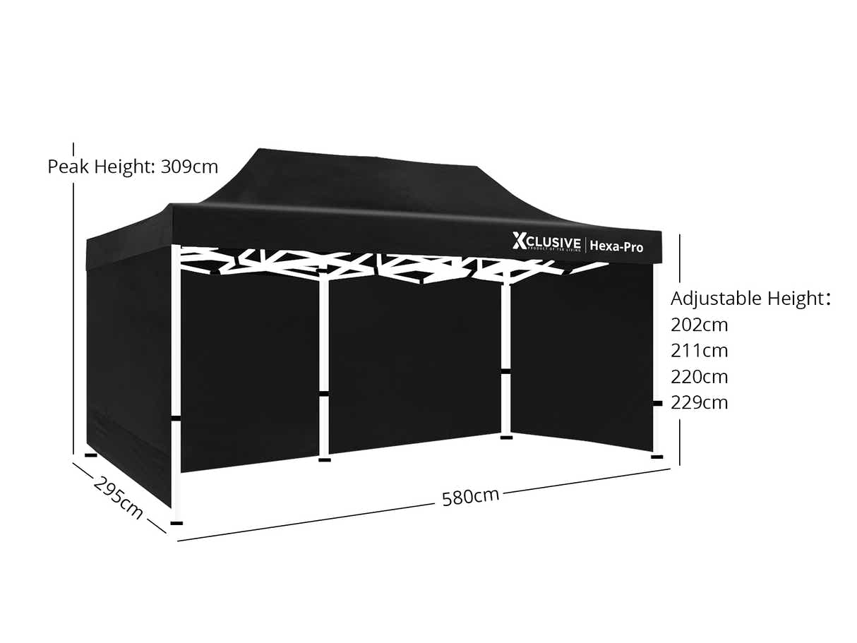 DS Xclusive Gazebo D HEX 3x6m BLACK