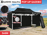 Gazebo D HEX 3x6m set BLACK with bonus wheel bag