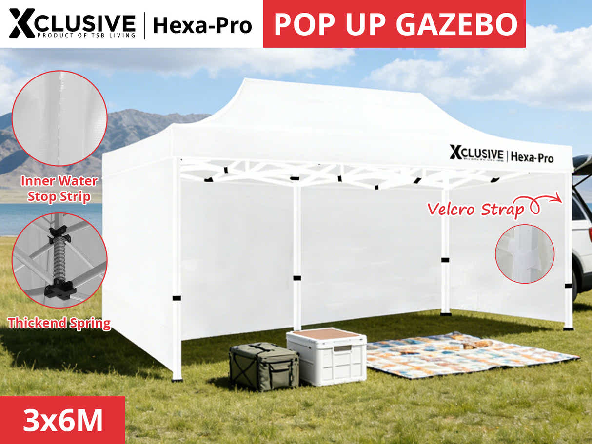 Xclusive Gazebo HEX 3m x 6m - White