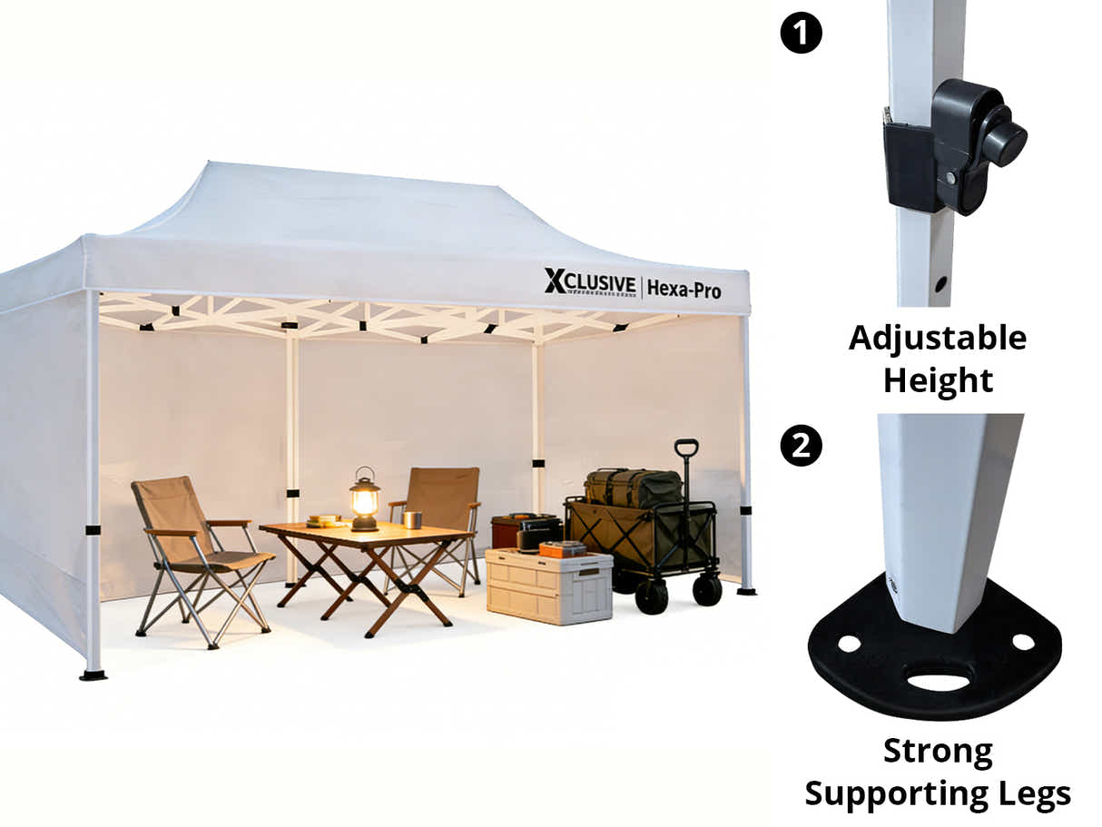 Xclusive Gazebo HEX with Wheel Bag 3m x 6m - White