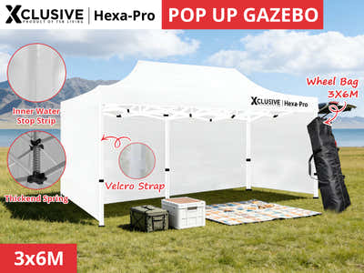 Gazebo D HEX 3x6m set WHITE with bonus wheel bag